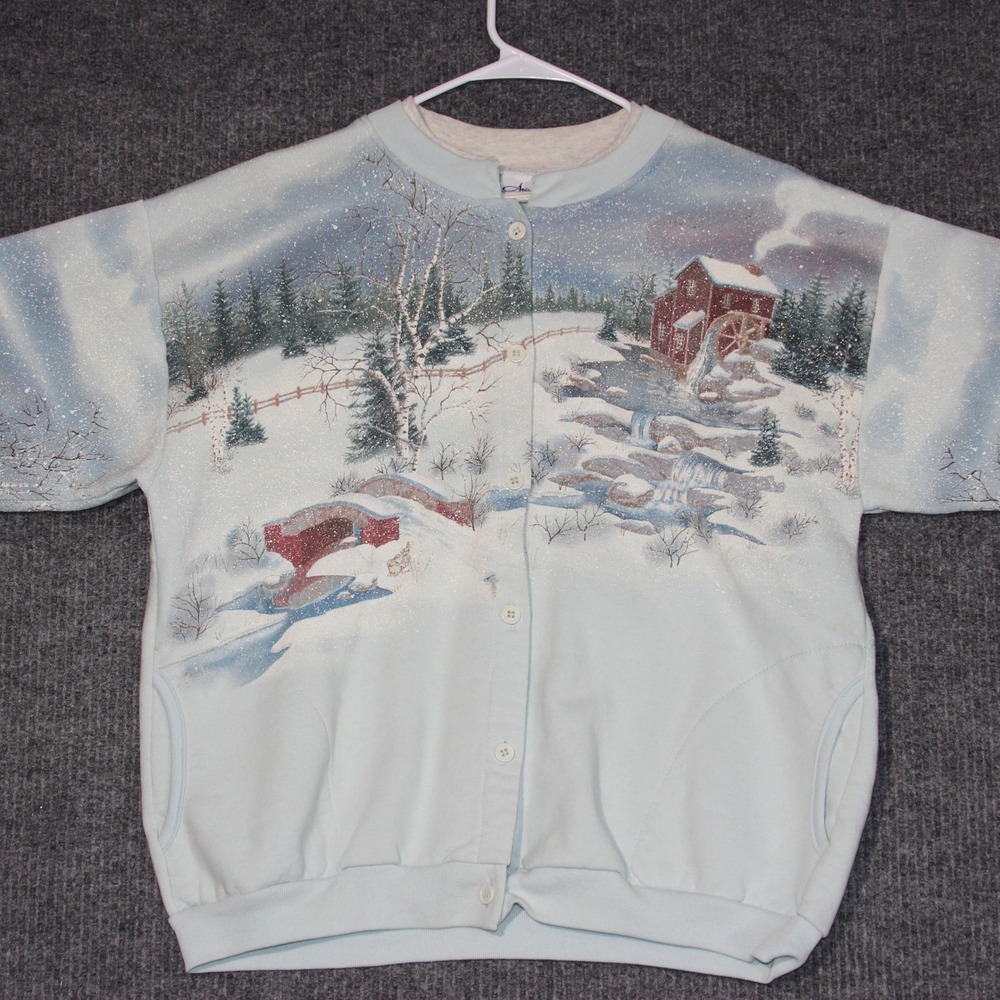 Artisans Sunschein Designs XL Winter‎ Snow Mill Cardigan Sweatshirt Womens